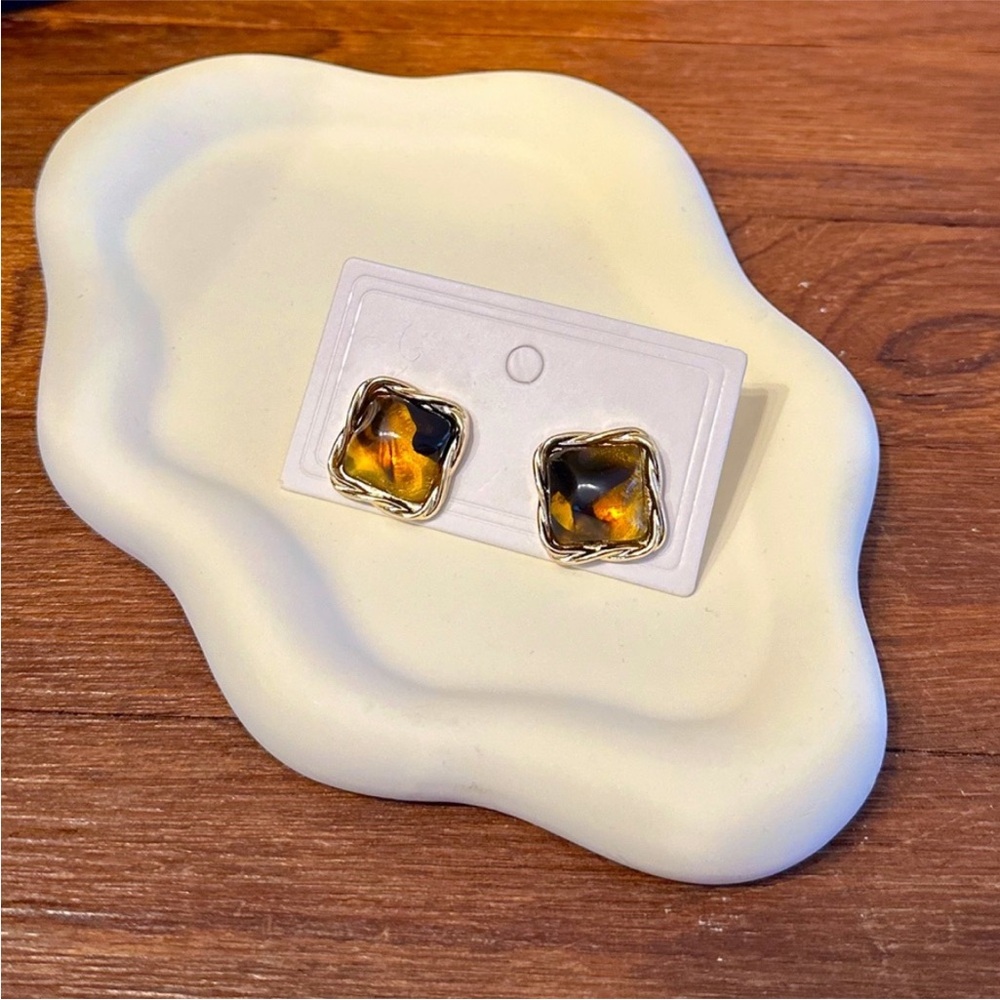 Maillard Aesthetic Square Resin Drop Earrings Silver Needle Trendy Statement